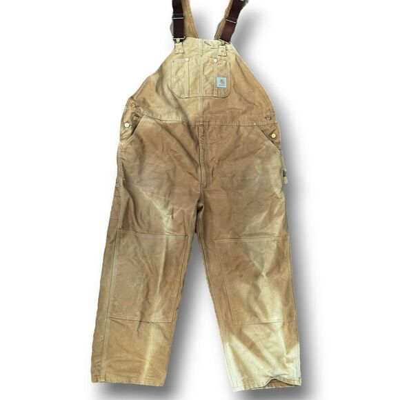 Vintage Carhartt Relaxed Fit Duck Overalls Bibs Wheat Faded Men's 50 x 30 - Picture 3 of 10